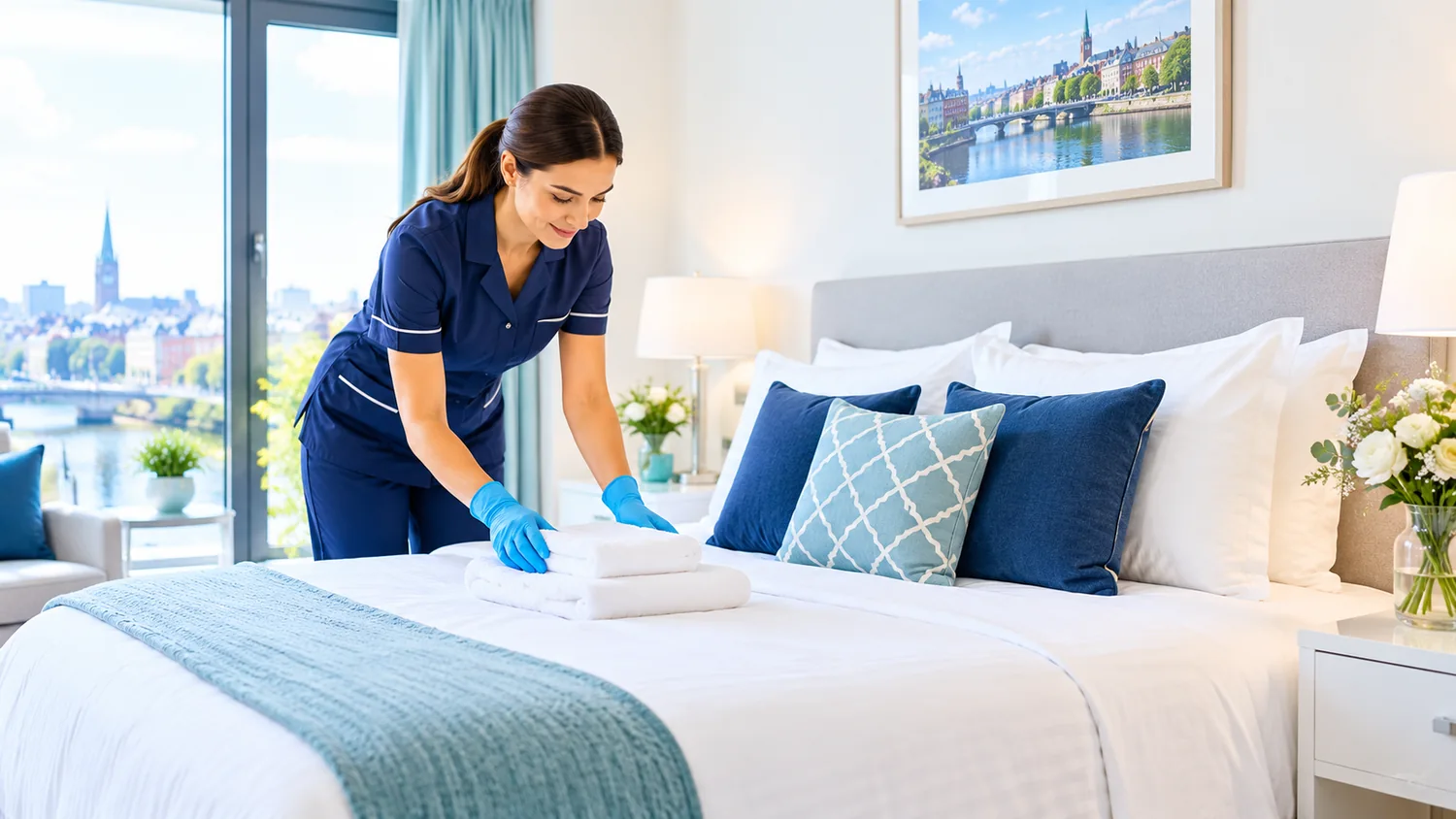 Illustrative guest-room changeover cleaning.
